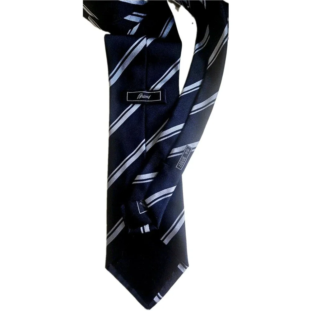 Brioni Italy 100% Silk Navy Silver Striped Regimental Neck Tie 3.5